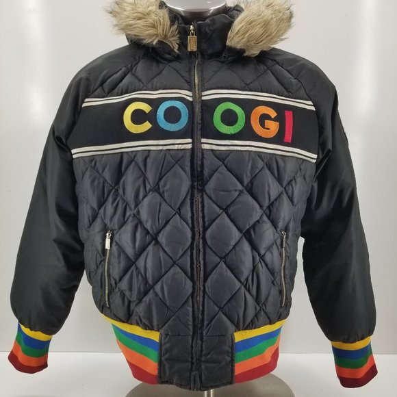 COOGI Vintage Womens Puffer Hooded Coat Jacket Black Rainbow Embroidered 3X - Picture 4 of 13